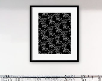 Impresión mural floral en blanco y negro: Arte contemporáneo (Descarga digital)