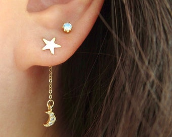 Moon Stud Earrings for Women dainty moon studs Crescent Moon studs Micro pave Gold Celestial Jewelry gift for her