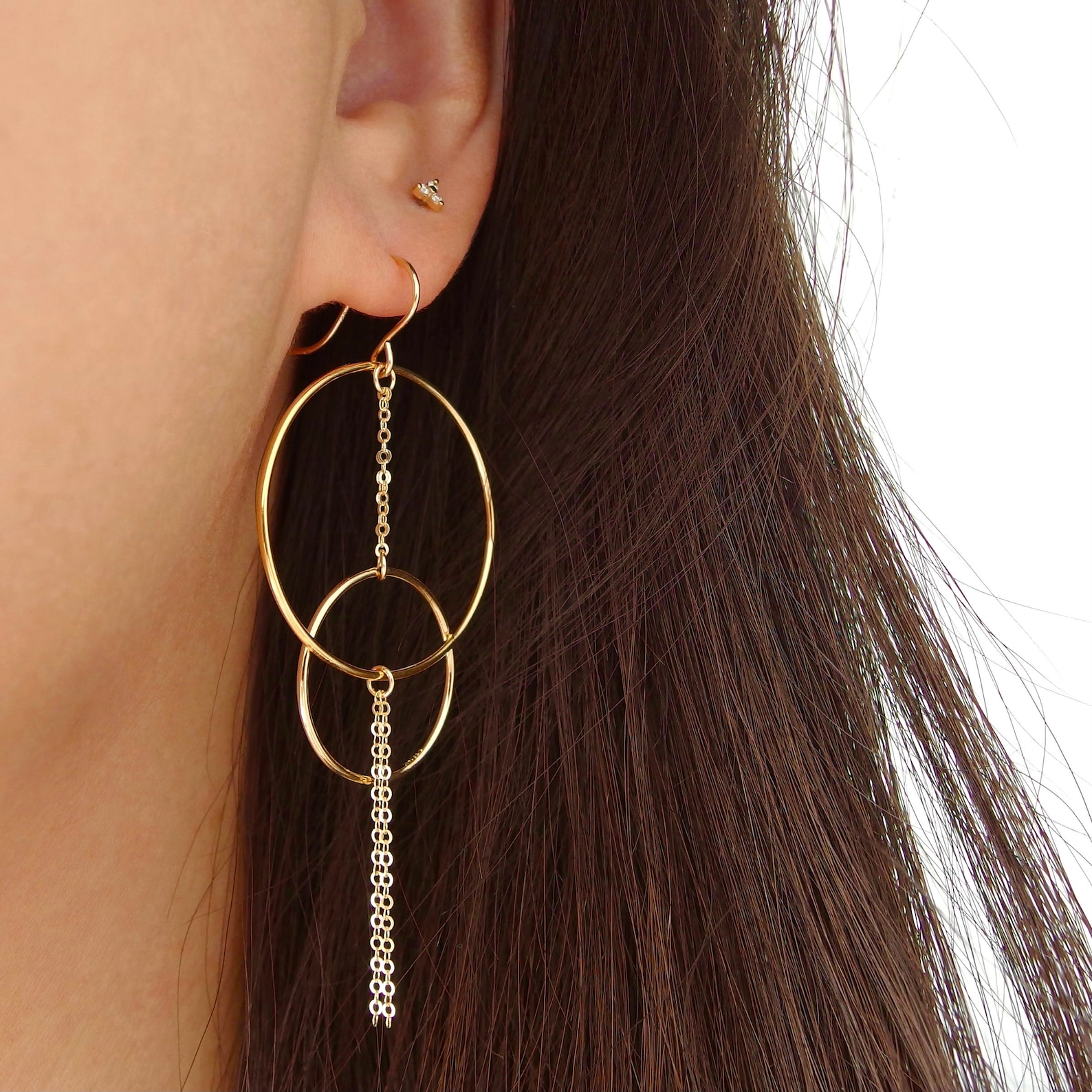 Multi Chain Circle Earrings 14k Gold Fill Statement Etsy UK