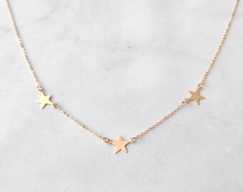 Columbus 14K Gold or Rhodium Plated Charm Necklace Dainty Layering Necklace Star Station Necklace Lightning Bolt Pendant 