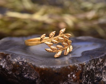 Gold Plated Olive Leaf Ring, 925 Sterling Silver Olive Leaf Ring, Leaf Ring, Mother's Day Gift, Valentine's Day Gift, Christmas Gift