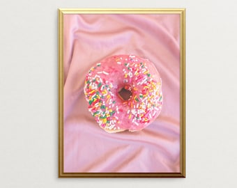 Donut Print, donut sprinkles, pink sprinkles, donut nursery, donut with sprinkles, doughnut art, food photography, doughnut decor