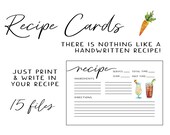 Recipe card, watercolor fruit, recipe cards, printable recipe, recipe book, bridal recipe card, recipe card print, personalized recipe