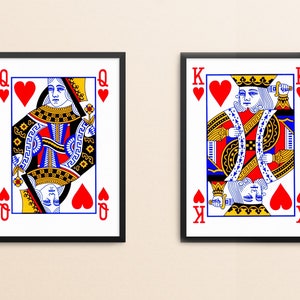 Koningin van harten, koning van harten, speelkaart kunst, Koning Koningin print, paar slaapkamer kunst, romantisch paar kunst, paar slaapkamer inrichting