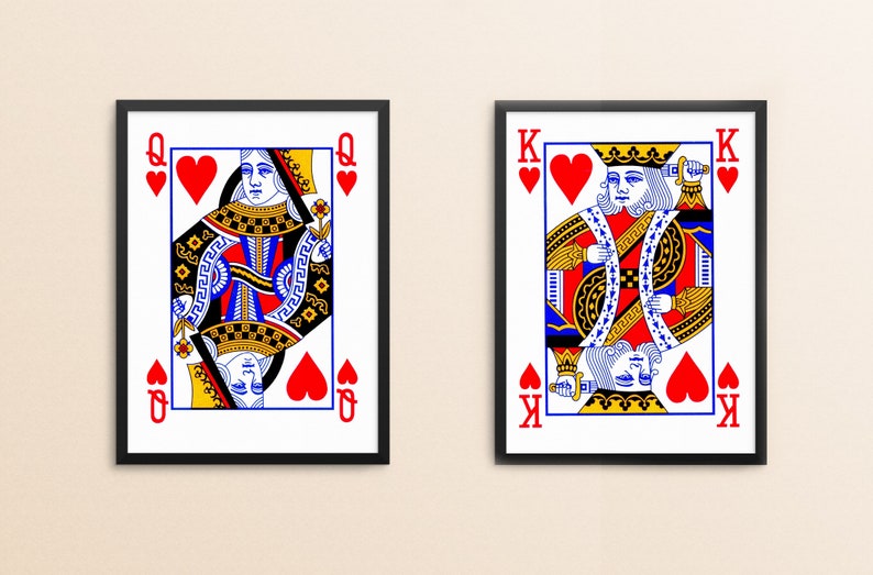 Queen of Hearts, King of Hearts, Playing Card Art, King Queen Print