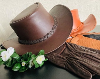 Handmade Cowhide Leather Cowboy Hat | Western Style, Braided Band