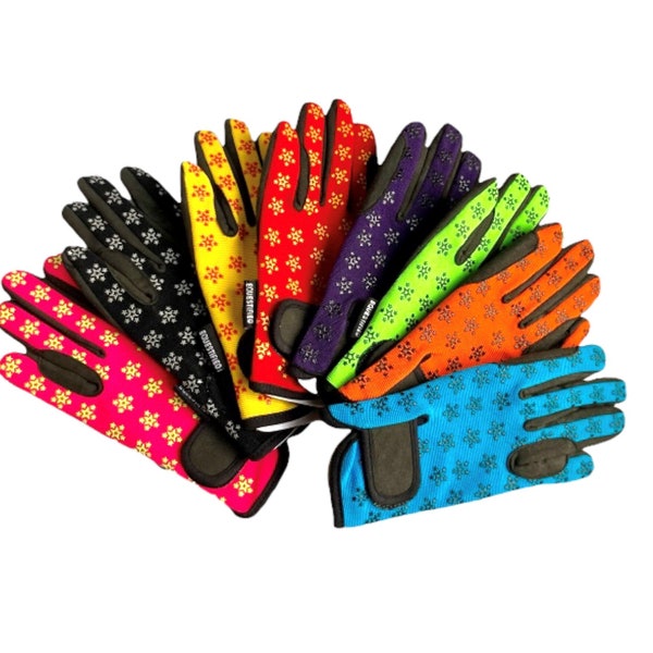 Children's/Youth Equestrian horse riding & Outdoor Sports Star Printed Gloves Red, Orange, Yellow, Green, Blue, Pink, Purple and Black