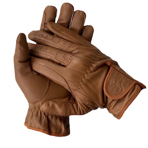 Guantes ecuestres para montar a caballo para GENTS / 100% cuero de vaca genuino / Negro tostado y marrón oscuro / Accesorios de cuero elegantes
