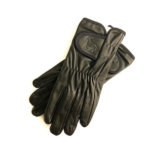 Guantes ecuestres de cuero para hombres y mujeres-negros-hechos a mano con cuero genuino suave de primera calidad (se adapta como una segunda piel) Regalo de Navidad