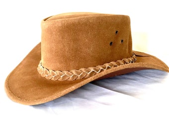 Stylish Leather Chin Strap Cowboy Hat | Unisex Western Hat | Real Suede Leather | TAN | Perfect Gift | Leather Accessories | Free Delivery