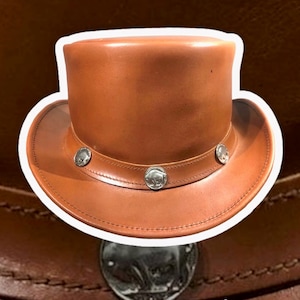 Leather Top Hat | with Elegant Buffalo/Bull Nickle Style Band | 2 Colors TAN/BLK | 100% Real Cowhide Leather| Handmade | Leather Accessories