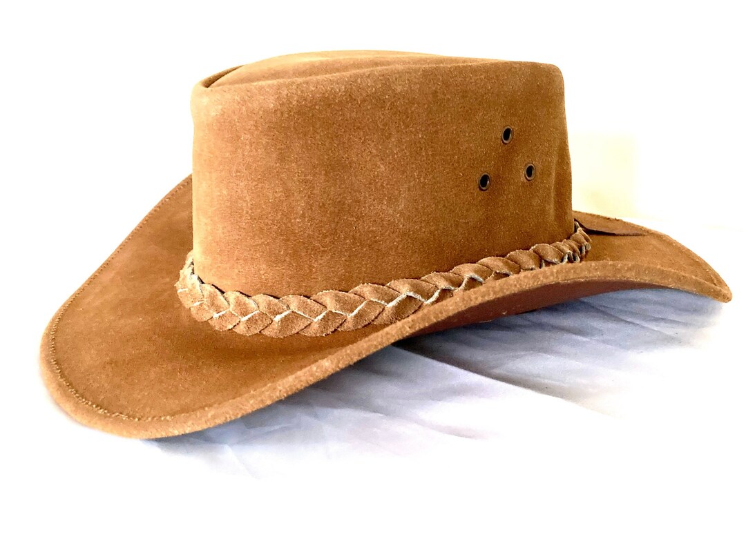 Stylish Leather Chin Strap Cowboy Hat Unisex Western Hat Real Suede Leather TAN Perfect Gift