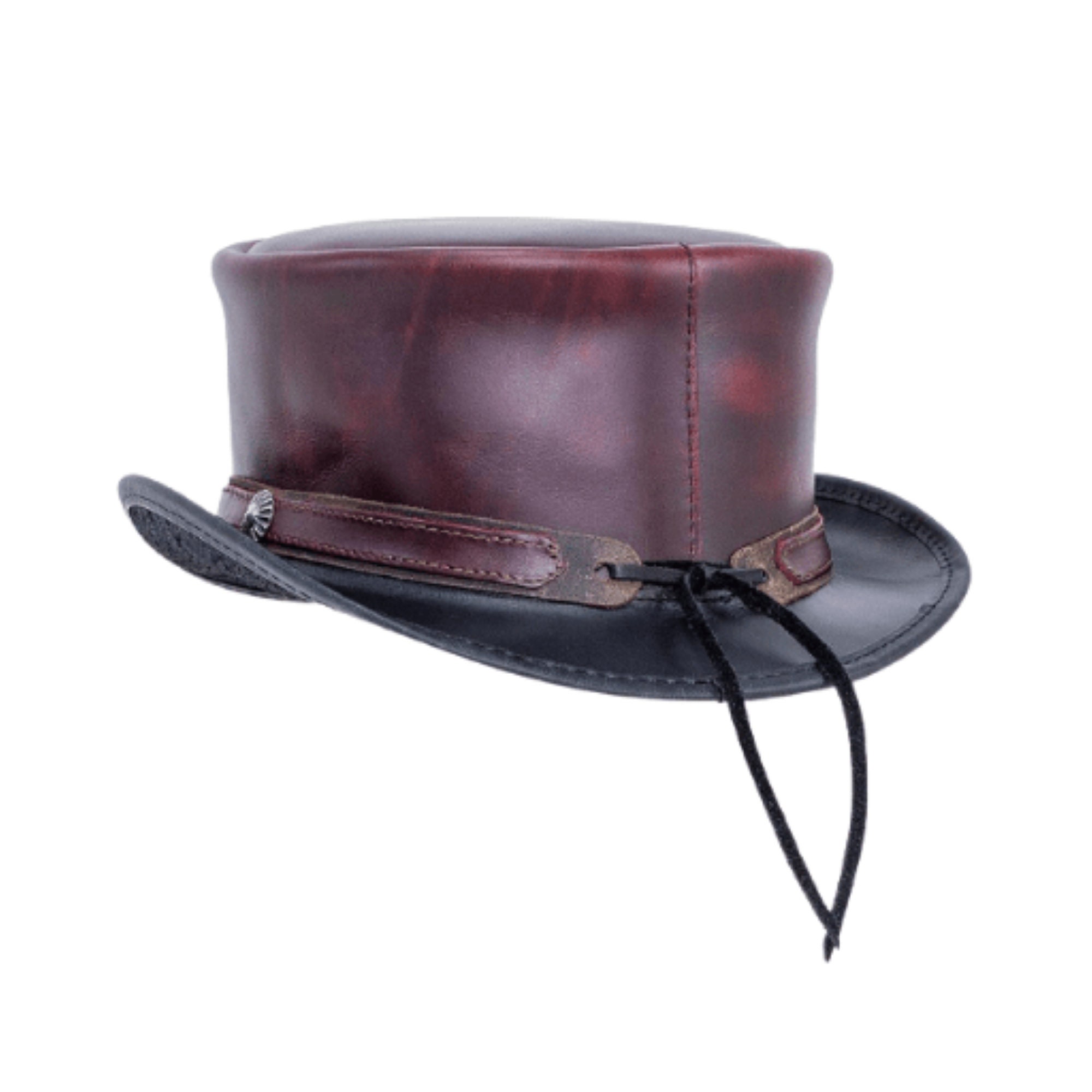 Mini Chapeau Haut De Forme Steampunk Marron/cuir Bordeaux - Fait Main, Occasion Unique