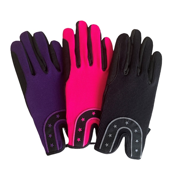 Ladies Synthetic Leather and Cotton Gloves |Beautiful Horseshoe design |PINK, BLACK & PURPLE | Leather Accessories |Sports Gloves Equestrian