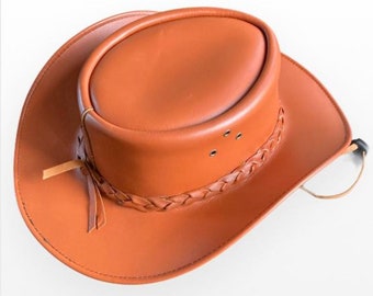 Cowboy Hat | TAN | Australian Style Western Hat | Genuine Cowhide Leather | Leather Accessories | Perfect Gift