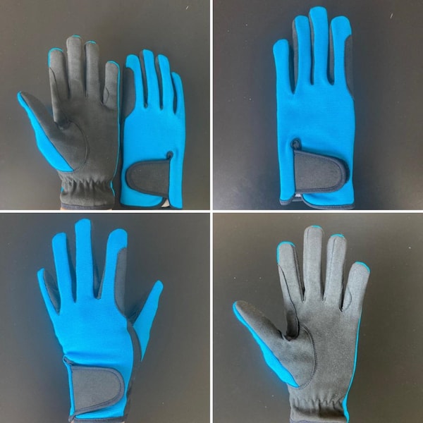 DAMES Bleu Gants de sports de plein air | Gants d'équitation équestre | Couleur néon/fluorescente | Accessoires en cuir de qualité | Cadeau PARFAIT