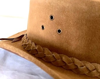 Handmade Tan Suede Leather Cowboy Hat | Unisex Western Style  display picture 3