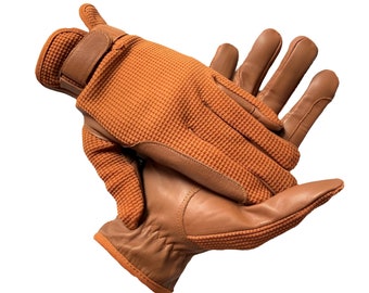 LADIES Stylish Equestrian Horse Riding Gloves | Leather Cotton Sports Gloves | Tan Black and Beige | Leather Accessories | Christmas Gift