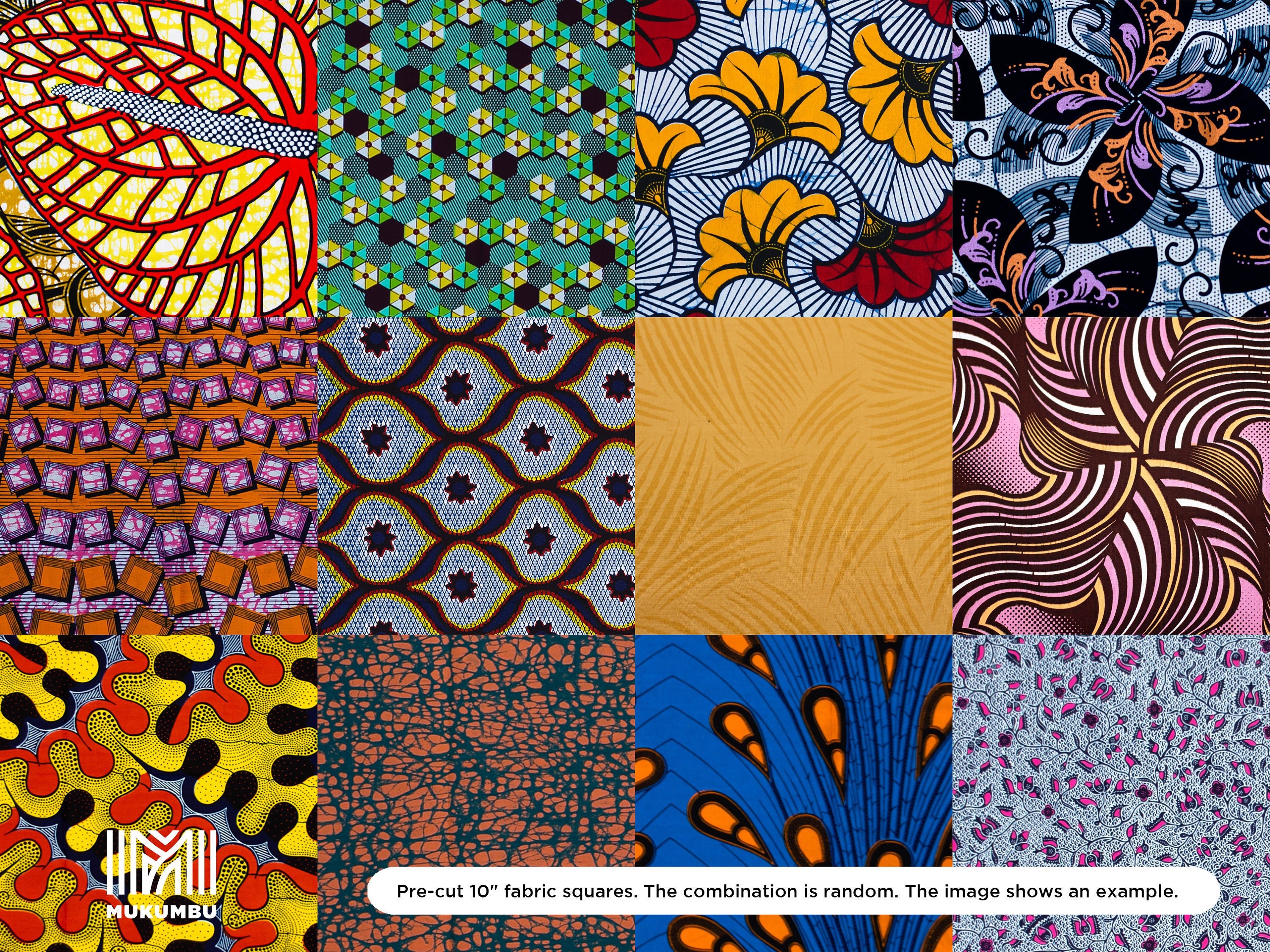 25 10 Fabric Squares African No Duplicates Ethnic Ankara Quilting