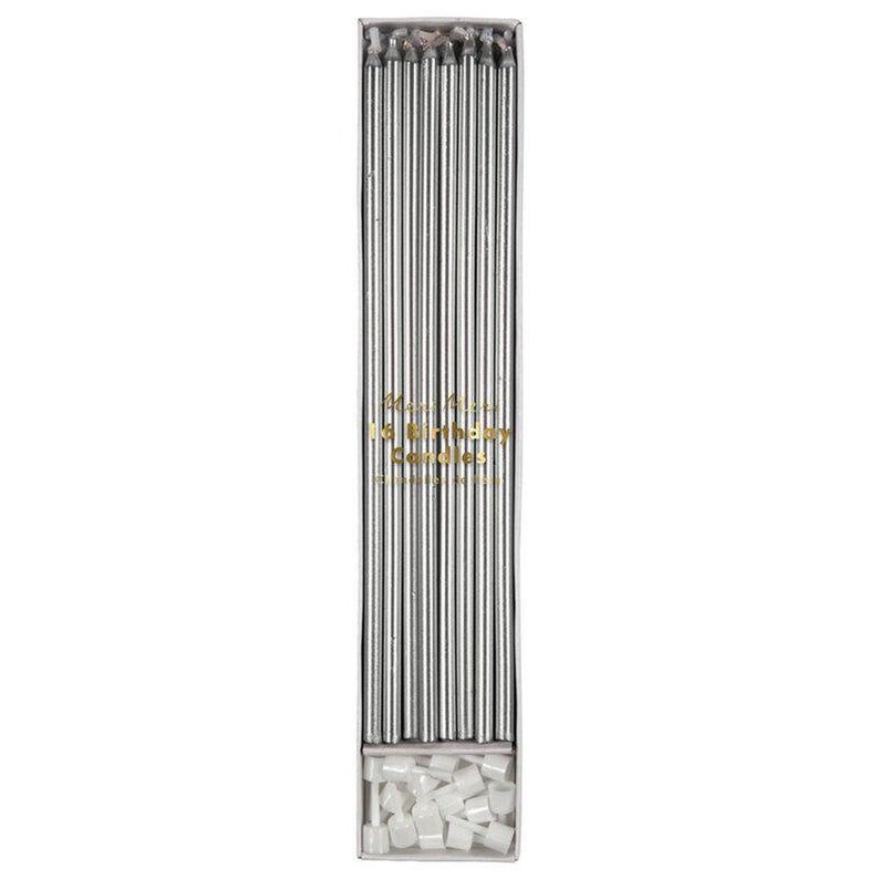 Meri Meri Silver Long Candles Pk16