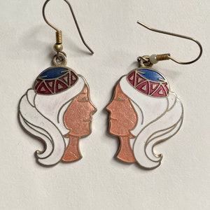 Vintage enamel Jewish girl earrings kippah