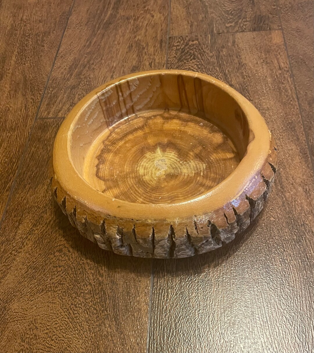 Vintage Rustic Wooden Nut Bowl Stump Natural Wood Etsy