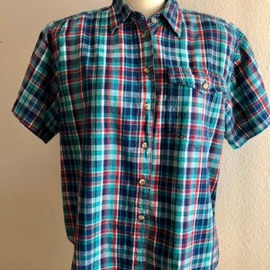 Vintage 80s/90s womens plaid button down top size medium by Union Khaki 100% cotton