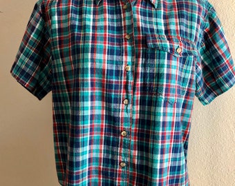 Vintage 80s/90s womens plaid button down top size medium by Union Khaki 100% cotton