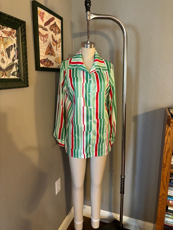 Vintage 1960s/1970s red green and white striped l… - image 1