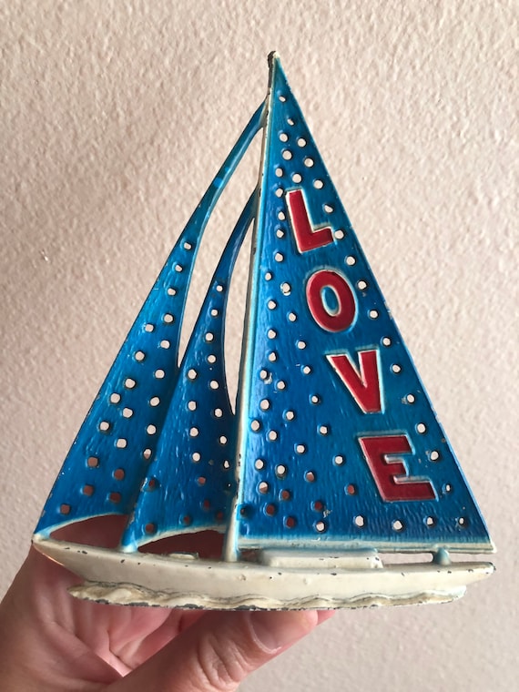 Vintage metal 70s Love sailboat earring holder by… - image 2