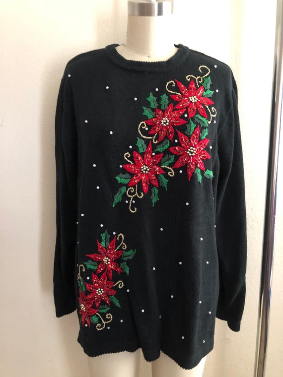 Vintage Poinsettias Beaded Sweater by 