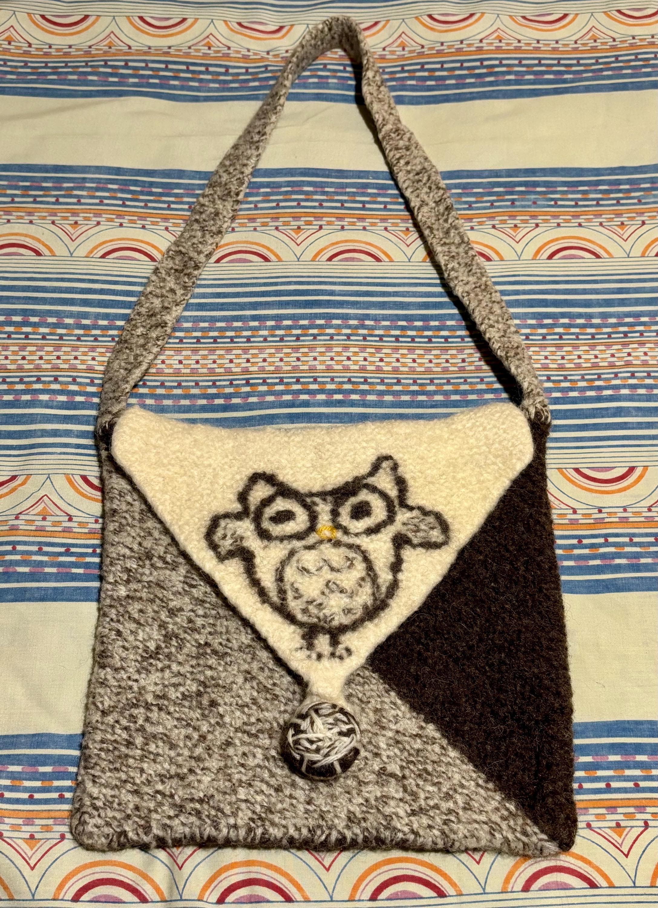 Handmade felted owl purse shoulder bag neutral colors