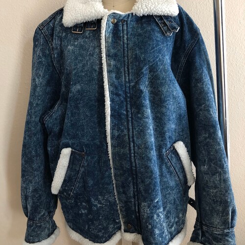 Shops Warm/heavy Vintage 80s/90s Sherpa lined jean acid washed trucker jacket coat men’s size large/xl