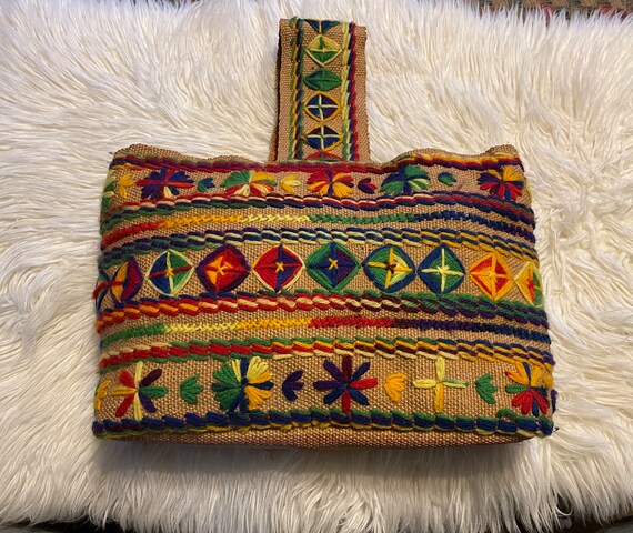 Cute! Vintage boho crewel top hand bag and coin p… - image 4