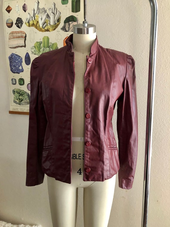 Vintage 80s red/maroon leather jacket women’s siz… - image 4