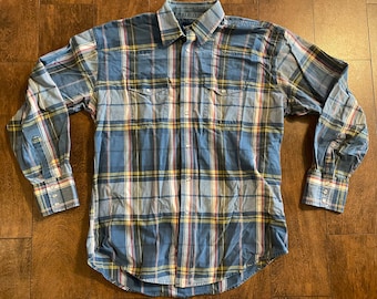 Chemise western Wrangler à manches courtes et à carreaux boutonnés pour hommes en bleu et marron • Poches poitrine • Bouton-pression sur le devant • Southern Country • Moyen - Canada