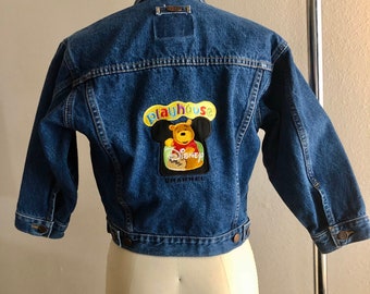 Vintage embroidered Winnie the Pooh Playhouse Disney Channel ID jean jacket unisex kids size 6