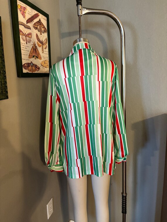 Vintage 1960s/1970s red green and white striped l… - image 2