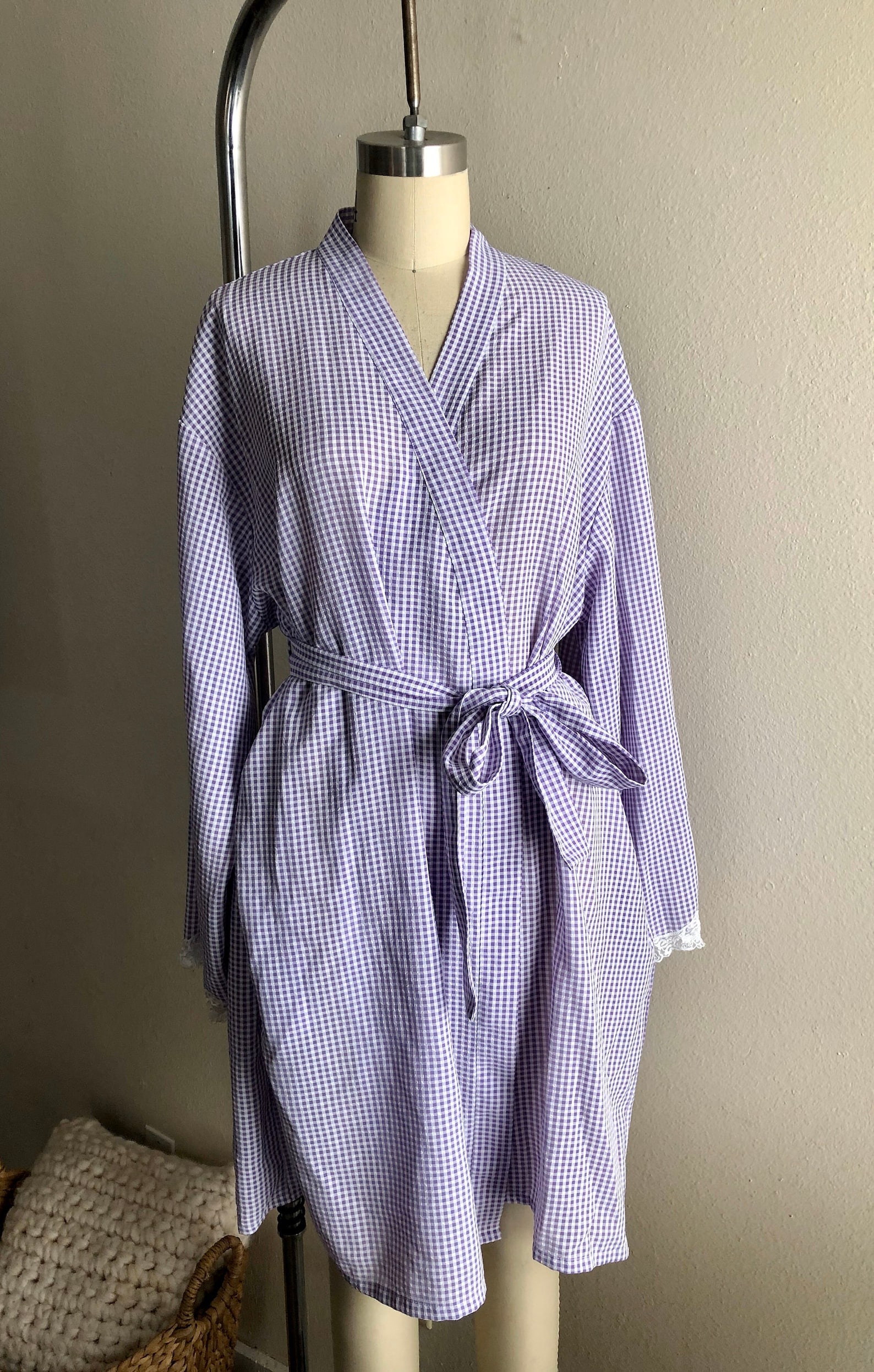 Cute vintage brand robe purple gingham print lace Etsy