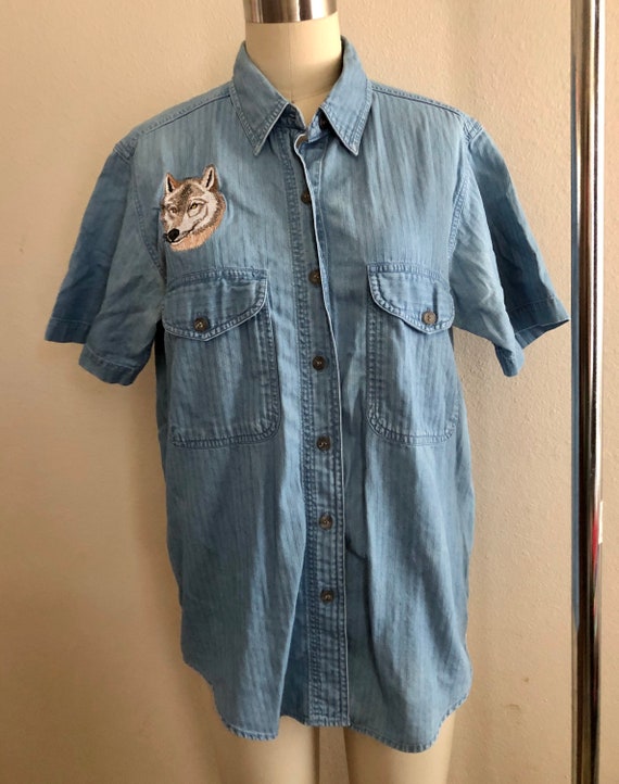 Vintage Christopher & Banks chambray/jean embroid… - image 1