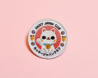 Patch embroidered badge Lucky Japan Club cat | Maneki Neko Japan | 7 x 7cm | Thermo-adhesive | Nina Spicy illustration