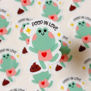 Poop in love Autocollant transparent grenouille mignonne | 4 x 5 cm | Nina Spicy illustration