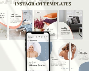 96 Instagram templates Canva | social media marketing bundle | Customizable carousel posts | Beauty Blogger Design branding | pink feminine