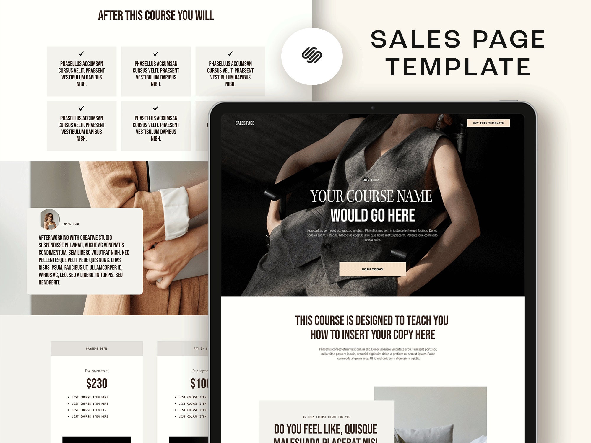 Sales Page Template Squarespace 7.1 Online Course Launch - Etsy