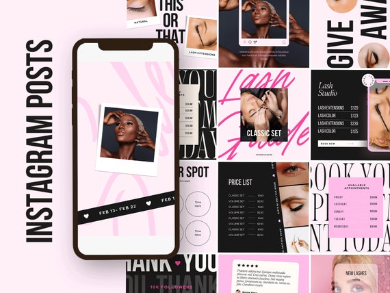 Pink Lash Tech Instagram Post Templates, Lash Artist Canva Template , Lash Extension business Lash Quotes flyer, Social Media, beauty salon