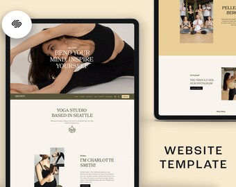 Plantilla de sitio web Profesora de estudio de yoga Squarespace, diseño web de entrenamiento personal minimalista, sitio web de entrenadora física femenina de salud y bienestar