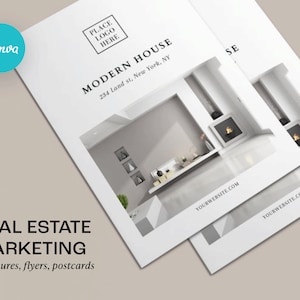 Modèle de canva de brochure immobilière | Open House/Just Listed/For Sale Realtor Marketing Flyer, carte postale, tabloïd | Liste des propriétés du courtier