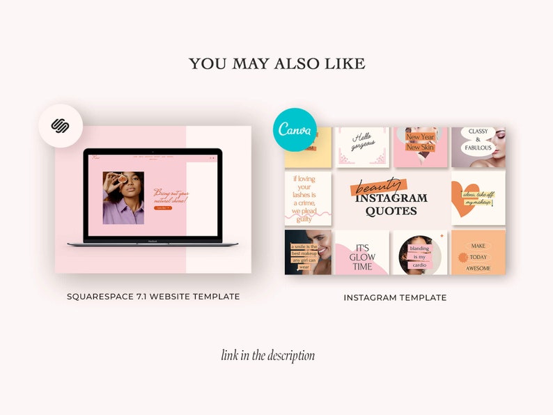 May include: A collage of Instagram post templates featuring beauty quotes and motivational messages. The templates are in a pink and orange color scheme with a modern aesthetic.