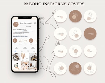 Boho Instagram story Highlights covers | minimalist Social Media Icons | Hand Drawn Bohemian | Earthy Neutral | one line beige ig icons |