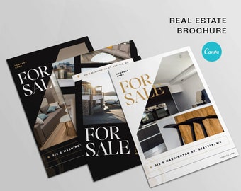 Real Estate Tabloid Brochure Canva Template | Realtor Marketing Open House Flyer | New property for sale printables listing presentation